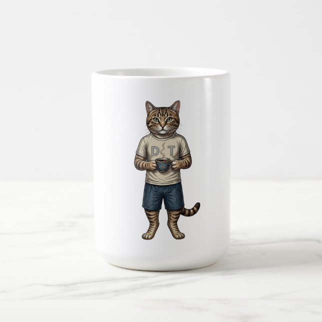 Färgrik Vintage Katt Dricker Kaffe Retro Djur Kaffemugg (Center)
