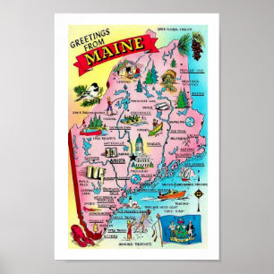 Färgrik Vintage Maine Karttryck Poster