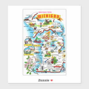 Färgrik Vintage Michigan Karta  Klistermärken
