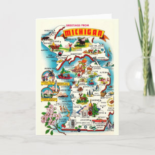 Färgrik Vintage Michigan Karta Kort