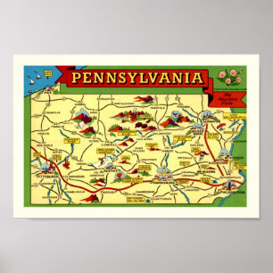 Färgrik Vintage Pennsylvania Karttryck Poster