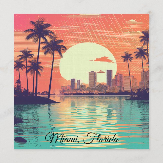 Färgrik Vintage Retro Miami Florida Resa Inbjudningar (Framsida)