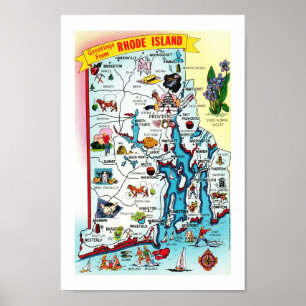 Färgrik Vintage Rhode Island Karttryck Poster