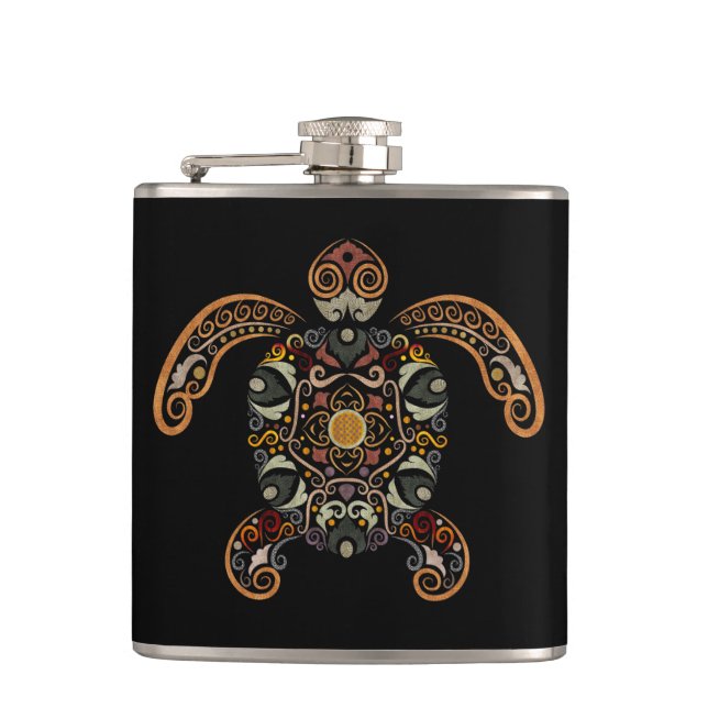 Färgrik vintage sköldpaddsdesign fickplunta (Framsidan)