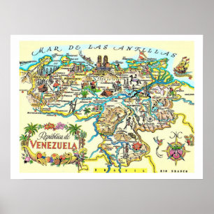 Färgrik Vintage Venezuela Karttryck Poster