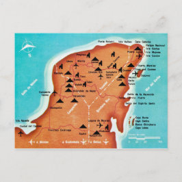 Färgrik Vintage Yucatan Mexiko Karta  Vykort