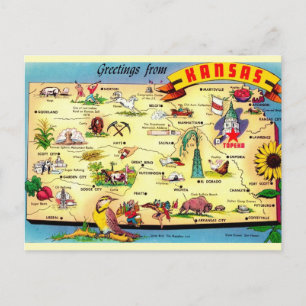 Färgrik Vintagekarta över Kansas Vykort