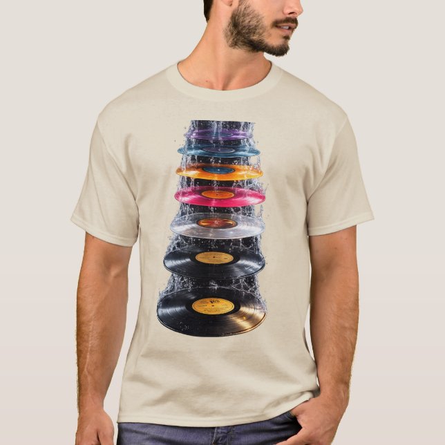 Färgrik Vinylskiva Stänk Vattenfall Konst T Shirt (Framsida)