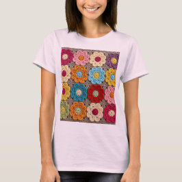 Färgrik Virkad Blommönster – Handgjord Granny  T Shirt