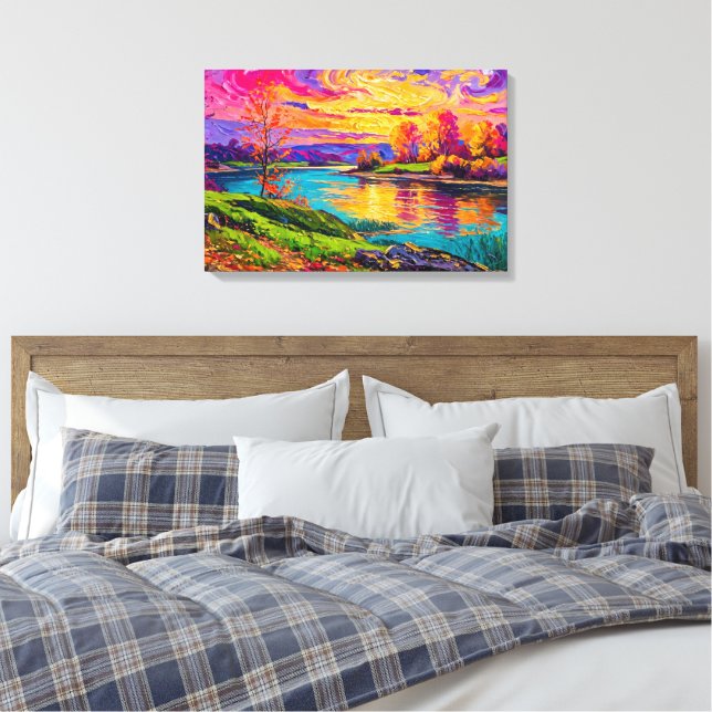 Färgrik Virvlande Solnedgångsflod Texturerad Canva Canvastryck (Insitu (sovrum))