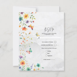 Färgrik Watercolor Blommig Fjäril Bröllop Svar Inbjudningar