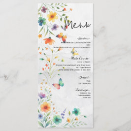 Färgrik Watercolor Blommig Fjäril Bröllopsmeny Meny