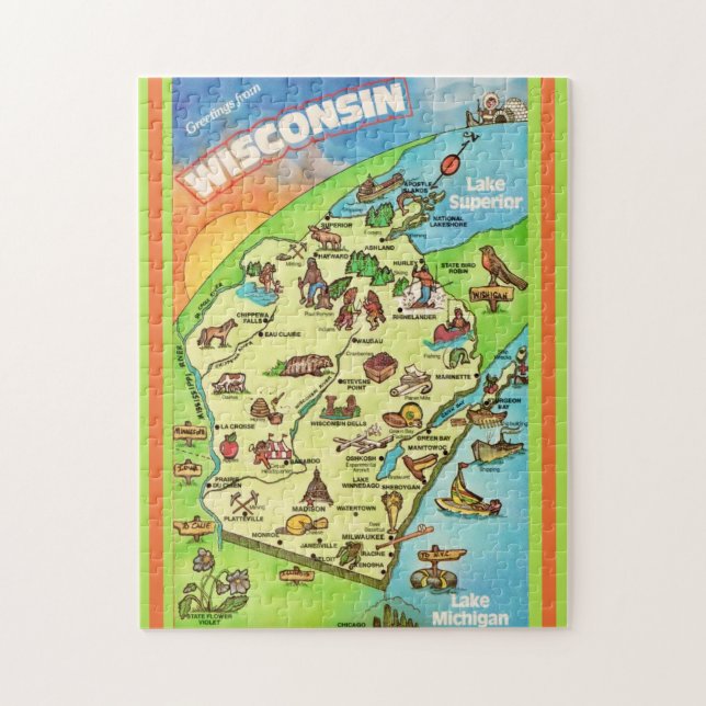Färgrik Wisconsin vykort 11x14 Pussel (Vertikal)