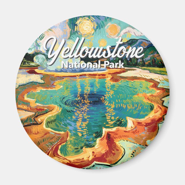 Färgrik Yellowstone Hot Spring Van Gogh Vintage Magnet (Framsidan)