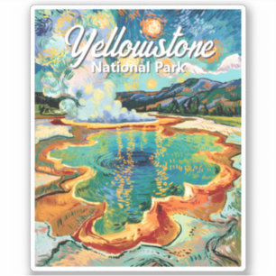 Färgrik Yellowstone National Park Van Gogh Retro Klistermärken
