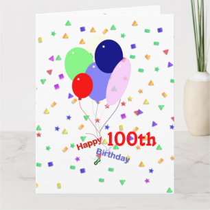 Färgrika 100. födelsedagballonger kort