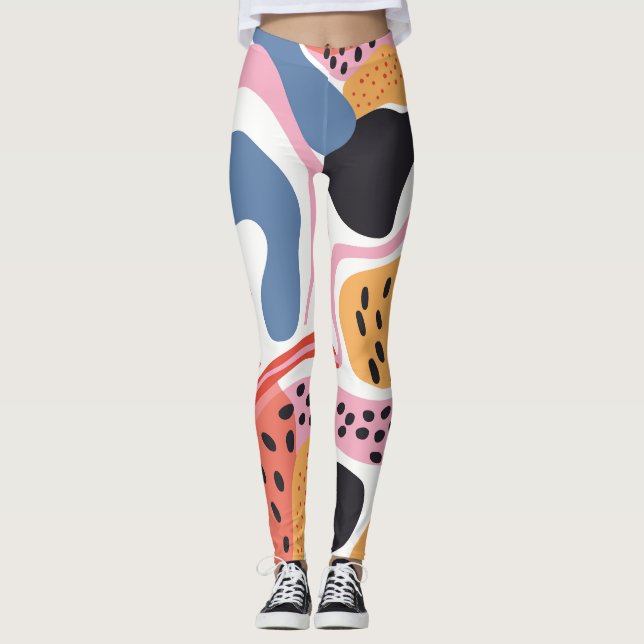 Färgrika abstrakta organiska former modernt mönste leggings (Framsida)