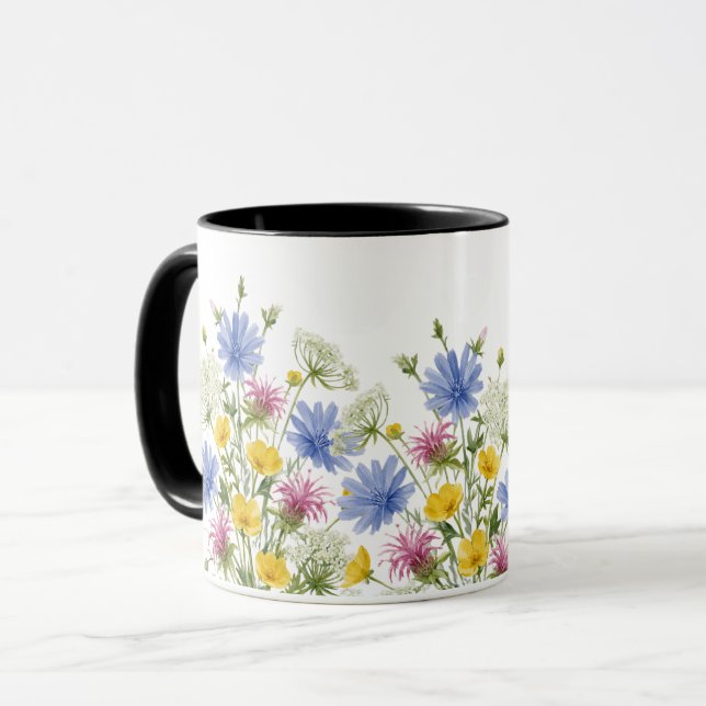 Färgrika akvarell vilda blommor mugg (Framsida vänster)
