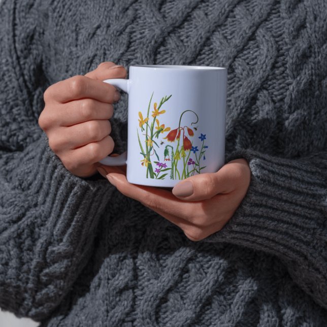 Färgrika akvarell vilda blommor sommar kaffemugg (Colorful Watercolor Wildflowers Summer Coffee Mug)