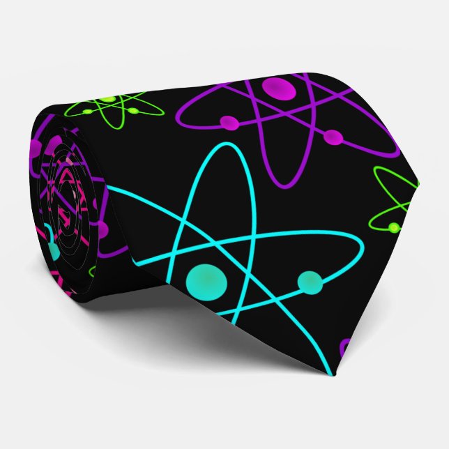 Färgrika Atoms på svart Slips (Rullad)
