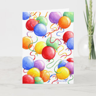 Färgrika ballonger för födelsedaghälsningkort kort