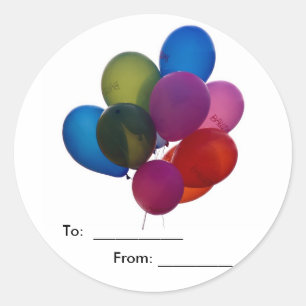 färgrika ballonger, klistermärkear runt klistermärke