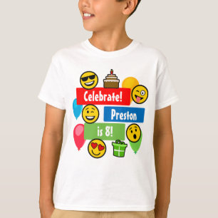 Färgrika beställnings- Emoji födelsedagsfestung T-shirt