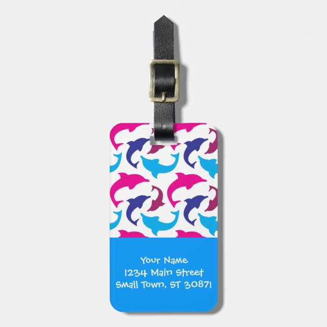 Färgrika blått för kricka för delfinmönstershock bagagebricka (Vertikal Framsida)