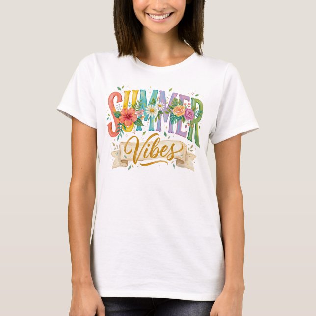 FÄRGRIKA BLOMMIGA SOMMARVIBBAR T SHIRT (Framsida)