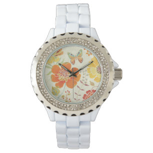 Färgrika blommor och fjärilar armbandsur