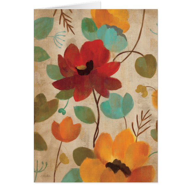 Färgrika blommor och knoppar hälsningskort (Framsidan)