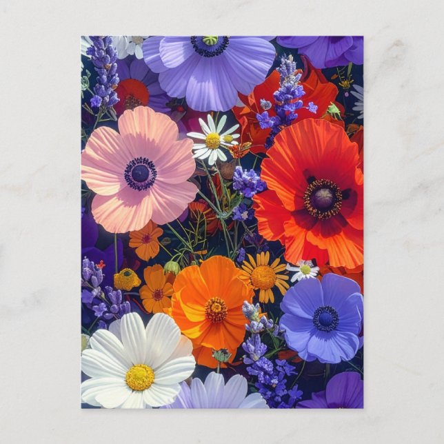 Färgrika blomsterfält vykort (Framsida)