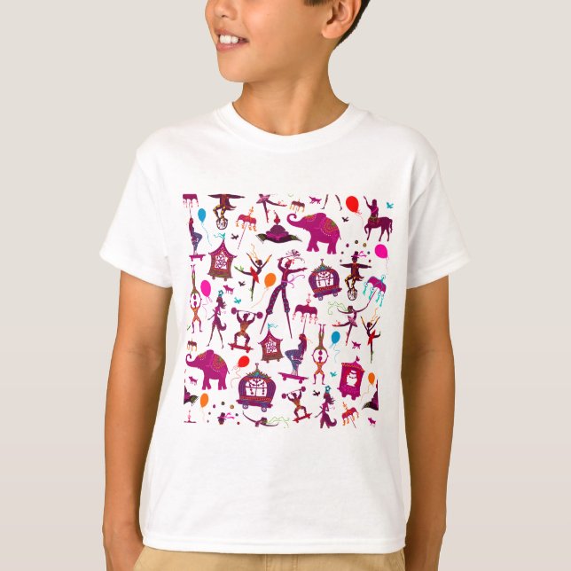 färgrika cirkustecken på vit t-shirt (Framsida)