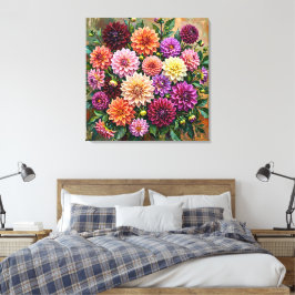 Färgrika Dahlia Blommor Canvastryck