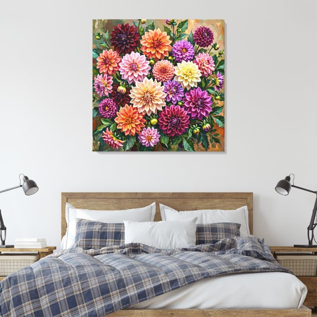 Färgrika Dahlia Blommor Canvastryck (Insitu (sovrum))