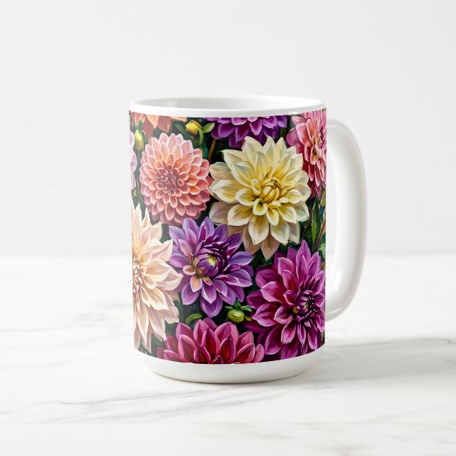 Färgrika Dahlia Blommor Kaffemugg (Framsida höger)