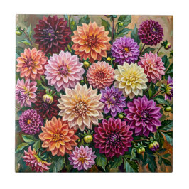 Färgrika Dahlia Blommor Kakelplatta