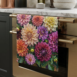Färgrika Dahlia Blommor Kökshandduk