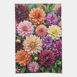 Färgrika Dahlia Blommor Kökshandduk