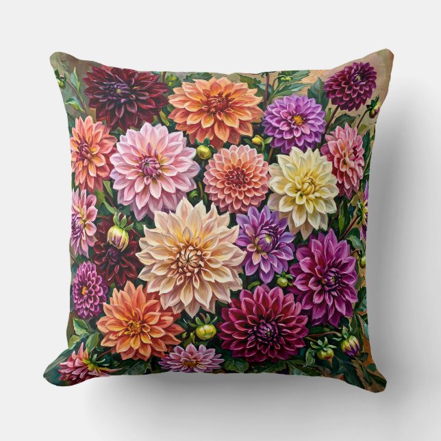 Färgrika Dahlia Blommor Kudde (Framsida)
