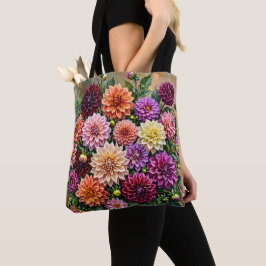 Färgrika Dahlia Blommor Tygkasse