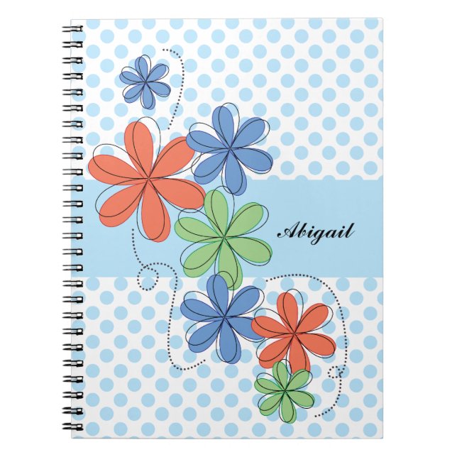 Färgrika daisy, blåttpolka dots, personlig anteckningsbok (Framsidan)