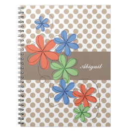Färgrika daisy, brun polka dots, personlig anteckningsbok med spiral