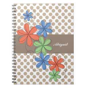Färgrika daisy, brun polka dots, personlig anteckningsbok med spiral