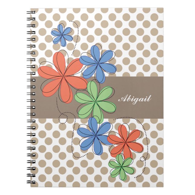 Färgrika daisy, brun polka dots, personlig anteckningsbok med spiral (Framsidan)