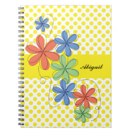 Färgrika daisy, gul polka dots, personlig anteckningsbok
