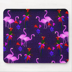 Färgrika fåglar och rosa Flamingos Musmatta