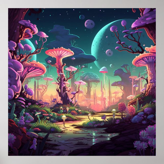 Färgrika fantastiska landskap poster (Framsidan)