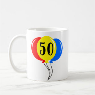 Färgrika femte födelsedagballonger kaffemugg