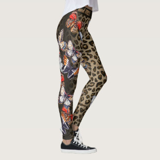 Färgrika fjärilar för brun och svart Leopard Leggings